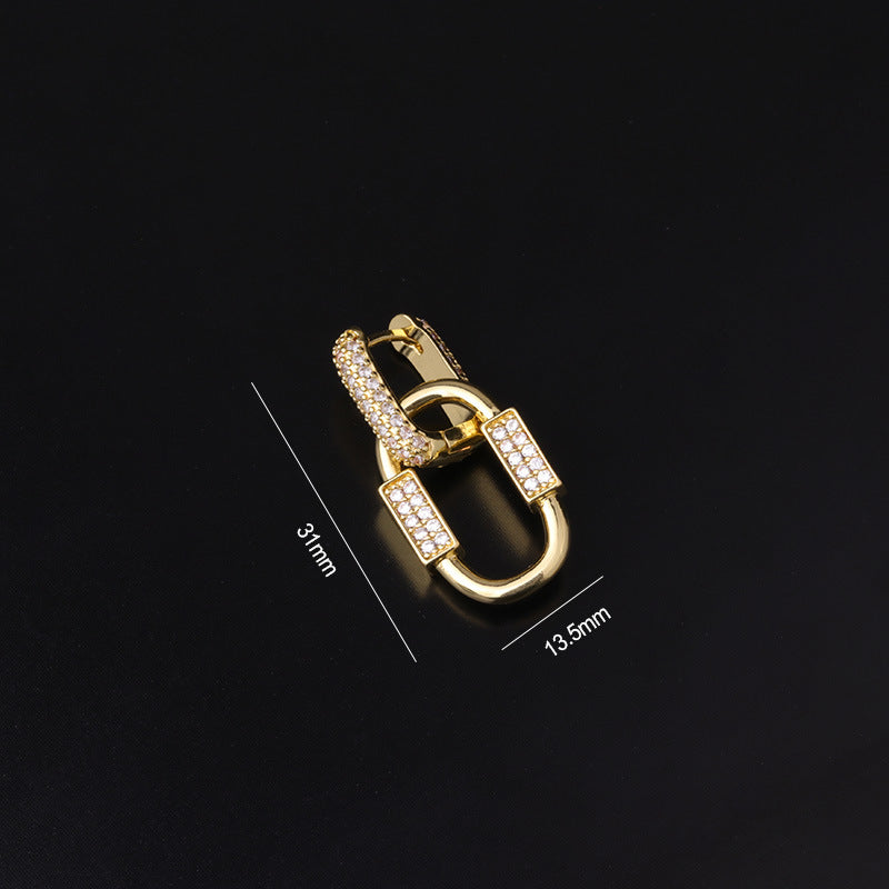 18K Gold Bohemian Chain Link Dangle Huggie Hoops | HSPJ332