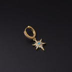 18K Gold Boho Dangle Hoop Earrings,Clip on Earrings,Celestial Earrings | HSPJ337