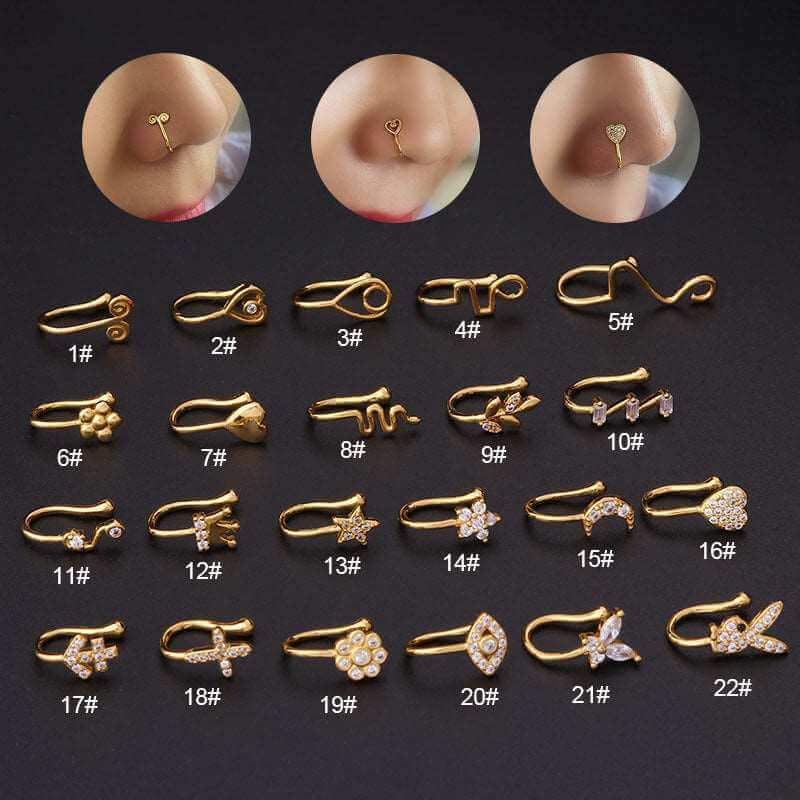 18K Gold No Piercing Nose Ring Nose Cuff, Cute Butterfly Nose Cuff | HSPJ366