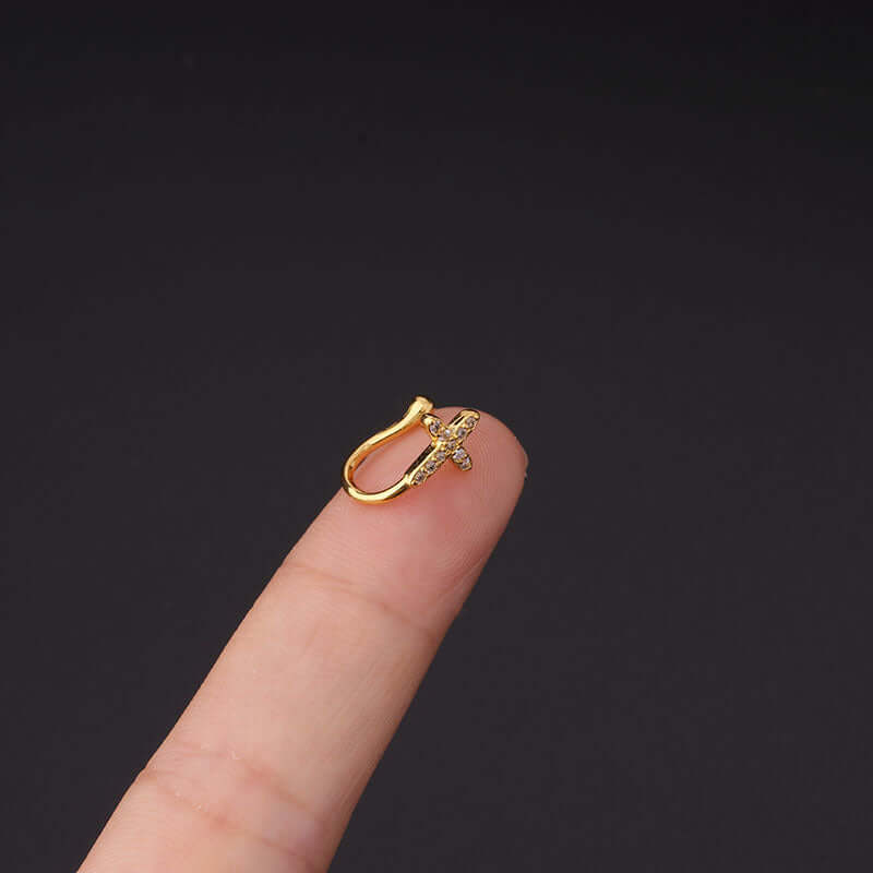 18K Gold Fake Nose Ring Cute Butterfly Nose Cuff | HSPJ366