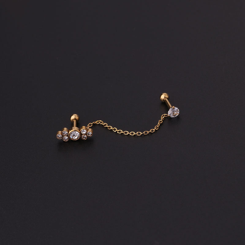 16G Bezel Set Cartilage Chain Earring