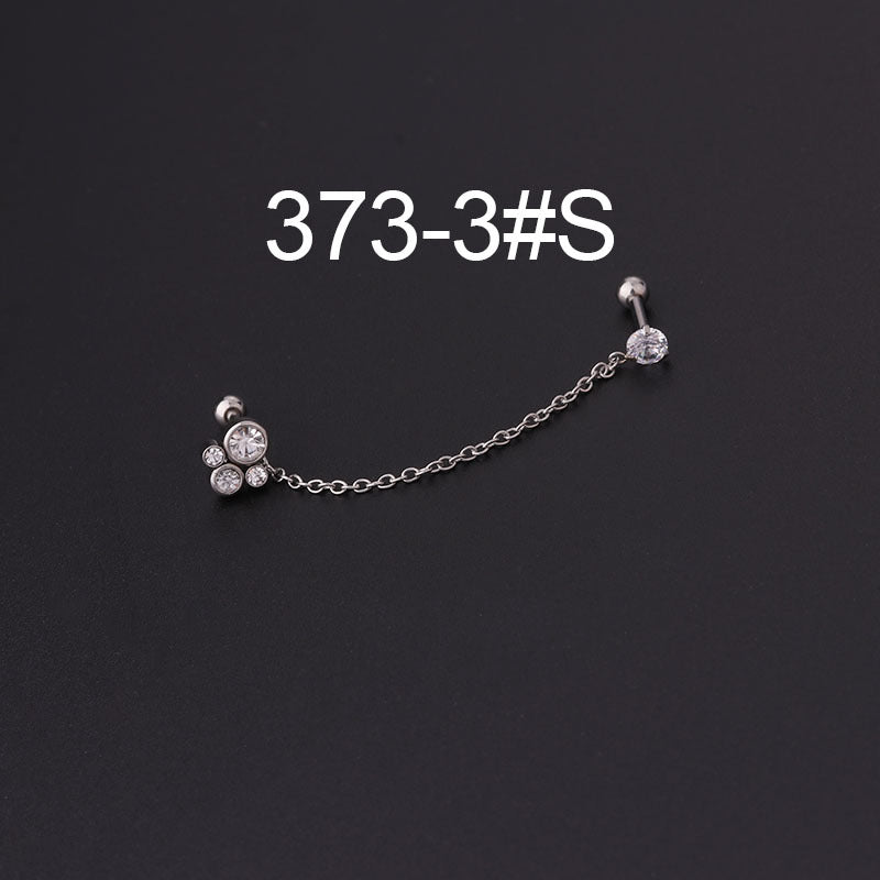 16G Bezel Set Cartilage Chain Earring