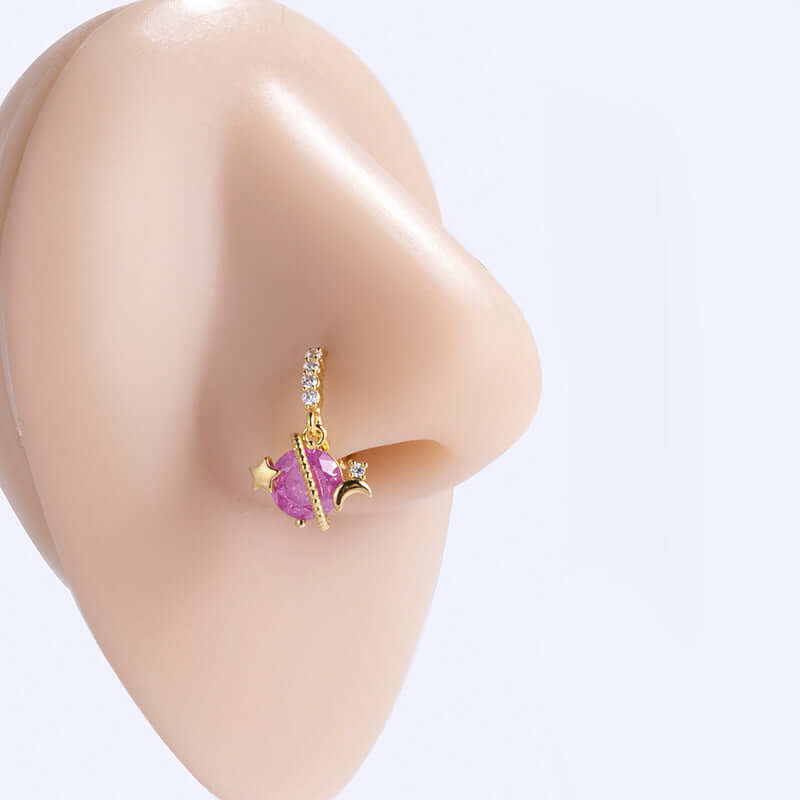 18K Gold Color Zircon Evil Eye Septum Ring Nose Ring Clicker