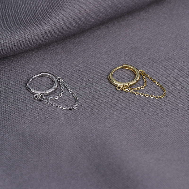 Sterling Silver Tassel Chain Cartilage Hoop Earrings