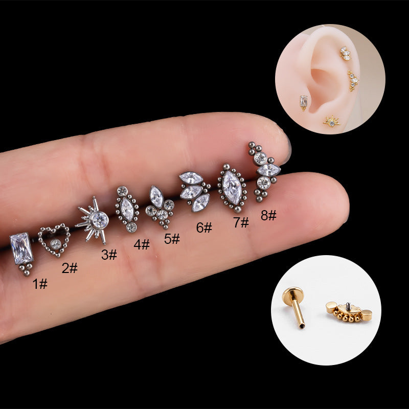 16G Crown Heart Threaded Flat Back Piercings