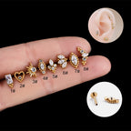 16G Crown Heart Threaded Flat Back Piercings