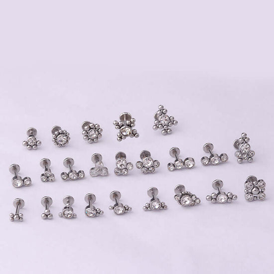 16G tragus stud with flat back push pin silver