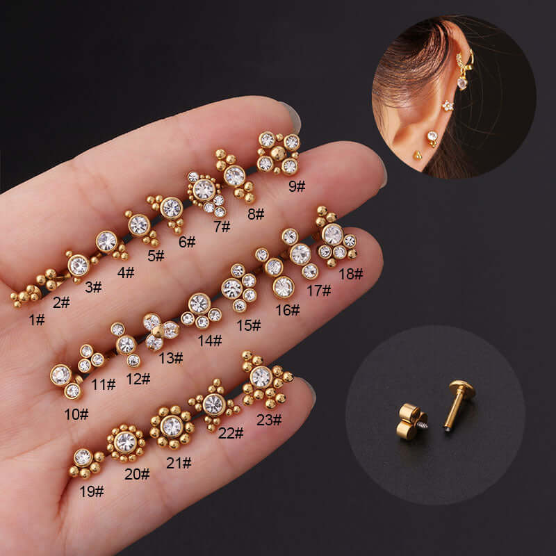 16G tragus stud with flat back push pin gold