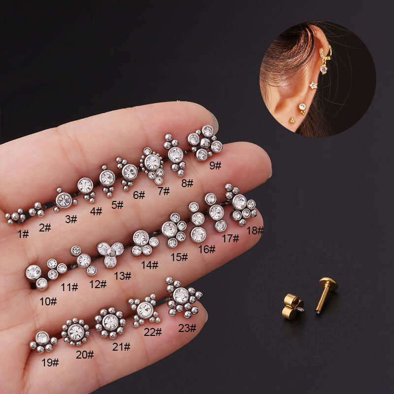16G tragus stud with flat back push pin silver