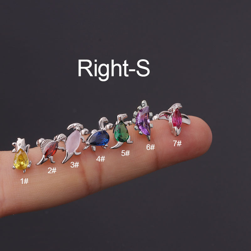 20G Color Dinosaur Conch Daith Earrings silver