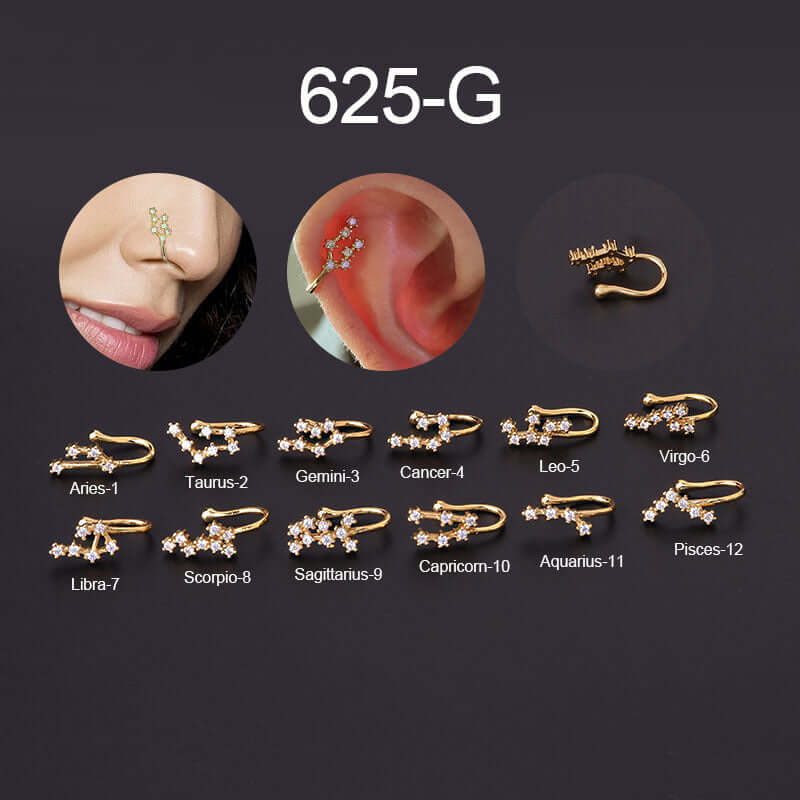 18K Gold No Piercing Nose Cuff Ear Cuff, Horoscope Jewelry