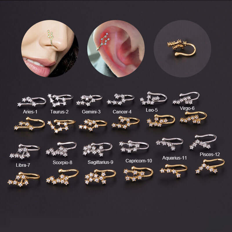 18K Gold No Piercing Nose Cuff Ear Cuff, Horoscope Jewelry