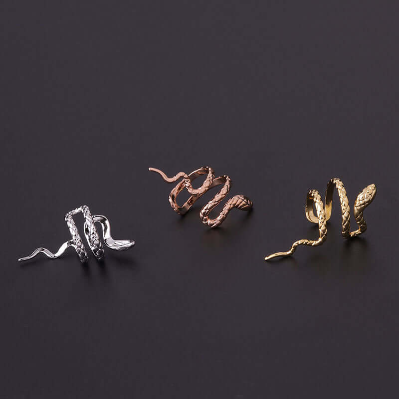 Rose Gold Snake Serpent Climber Earrings Non Piercing Cuff 