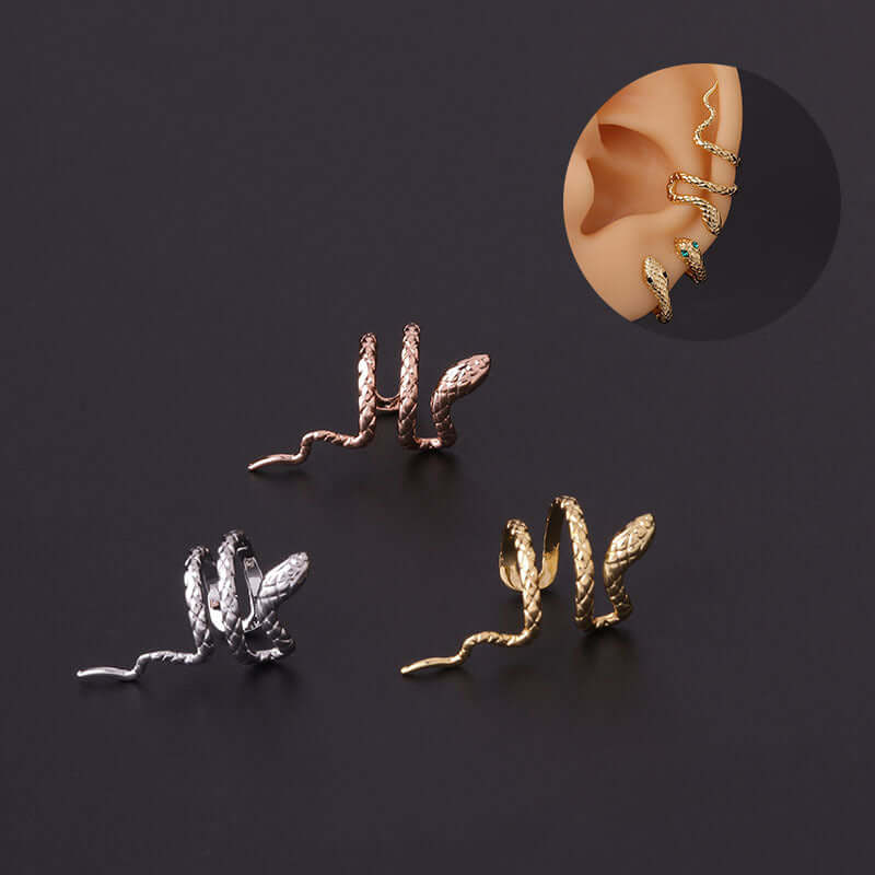 Rose Gold Snake Serpent Climber Earrings Non Piercing Cuff 