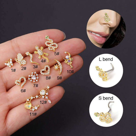 20G Lizard L Bend Nose Studs Nose Piercings | HSPJ632-1