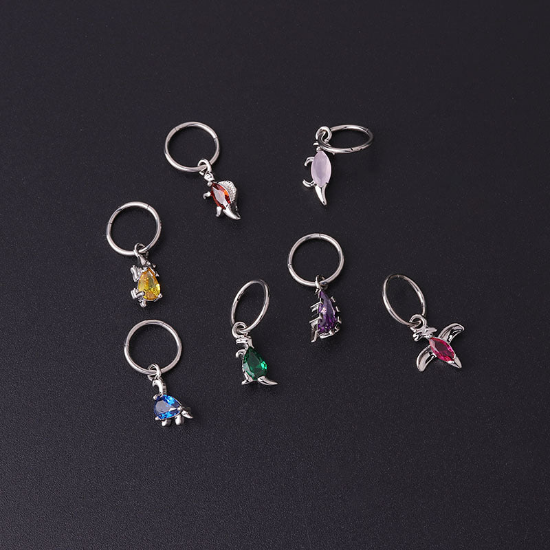 316L Stainless Steel Dinosaur Dangle Hoop Earrings