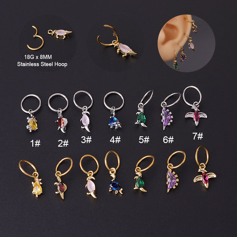 316L Stainless Steel Dinosaur Dangle Hoop Earrings
