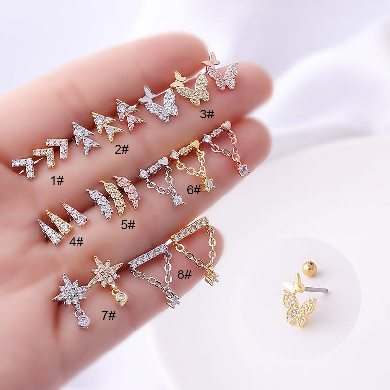 20G Star Floating Helix with Dangle Chain Earring