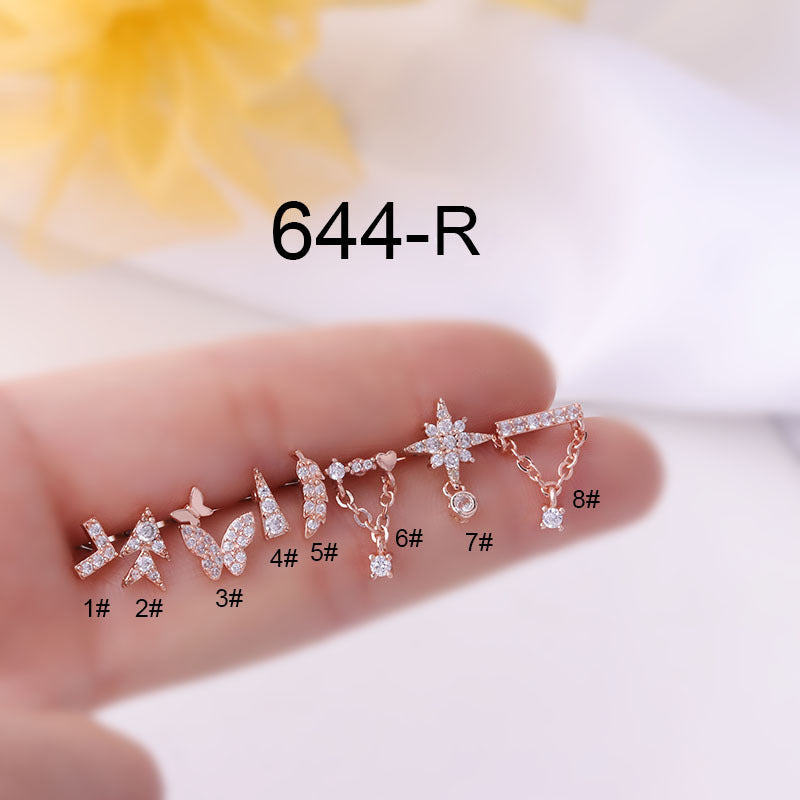 20G Star Floating Helix with Dangle Chain Earring