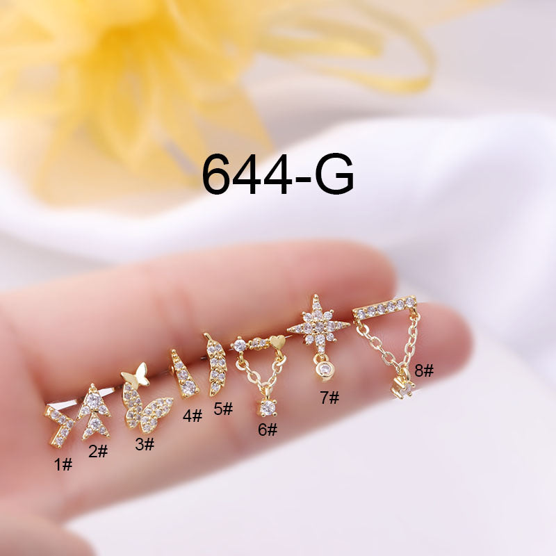 20G Star Floating Helix with Dangle Chain Earring