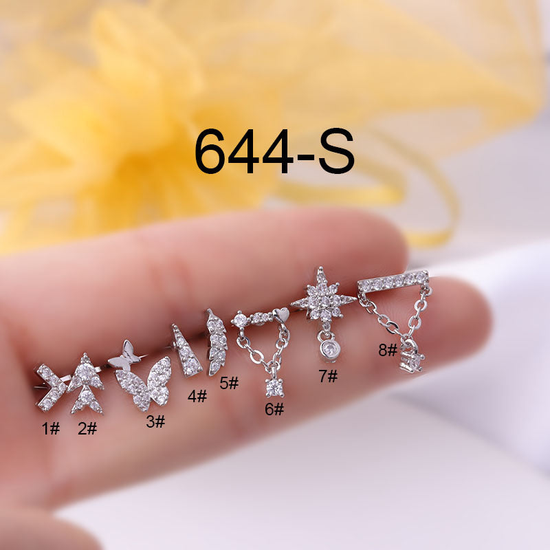20G Star Floating Helix with Dangle Chain Earring