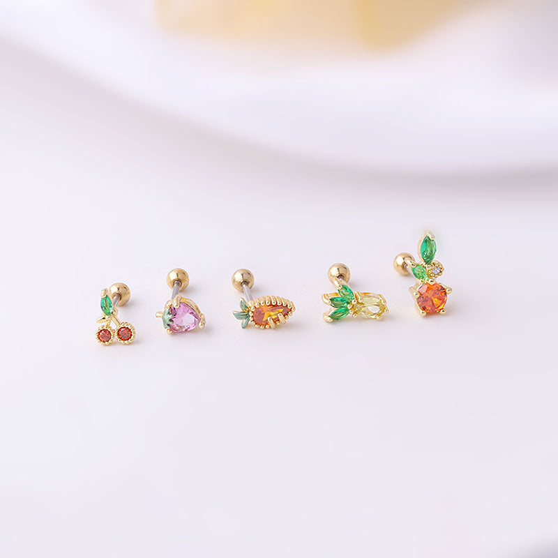 cartilage earrings, piercing jewelry, cartilage piercing, body jewelry, helix piercing, helix earrings, tragus piercing, fruit earrings, cute earrings