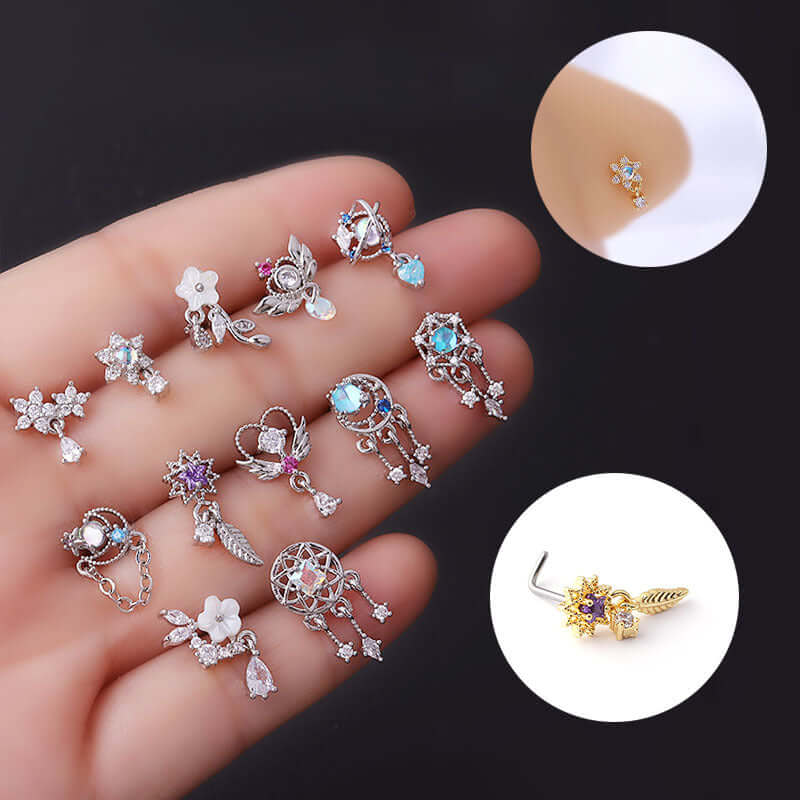ARRK Star Cartilage Ring – 8mm Stainless Steel Nose Hoop With Clear Gem (20G)