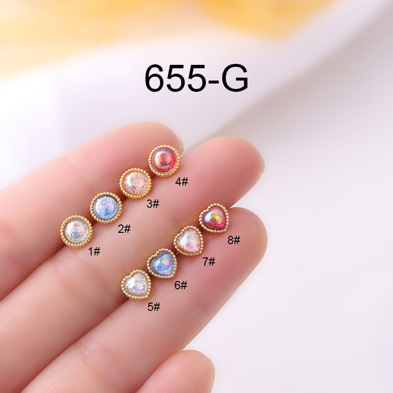 20G Rose Gold Simulated Opal Heart Daith Tragus Stud