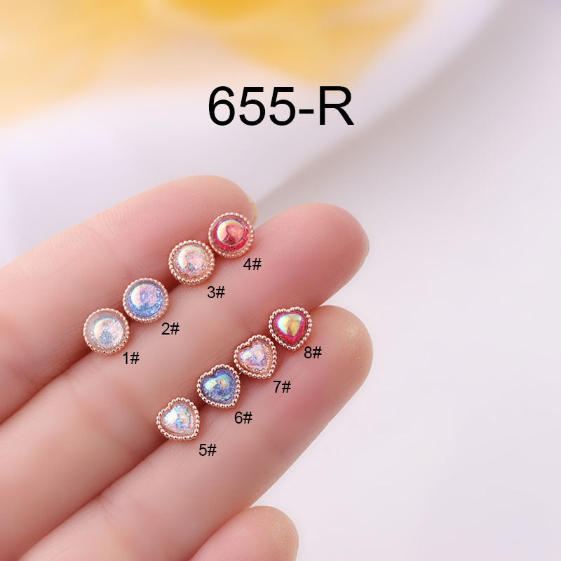 20G Rose Gold Simulated Opal Heart Daith Tragus Stud