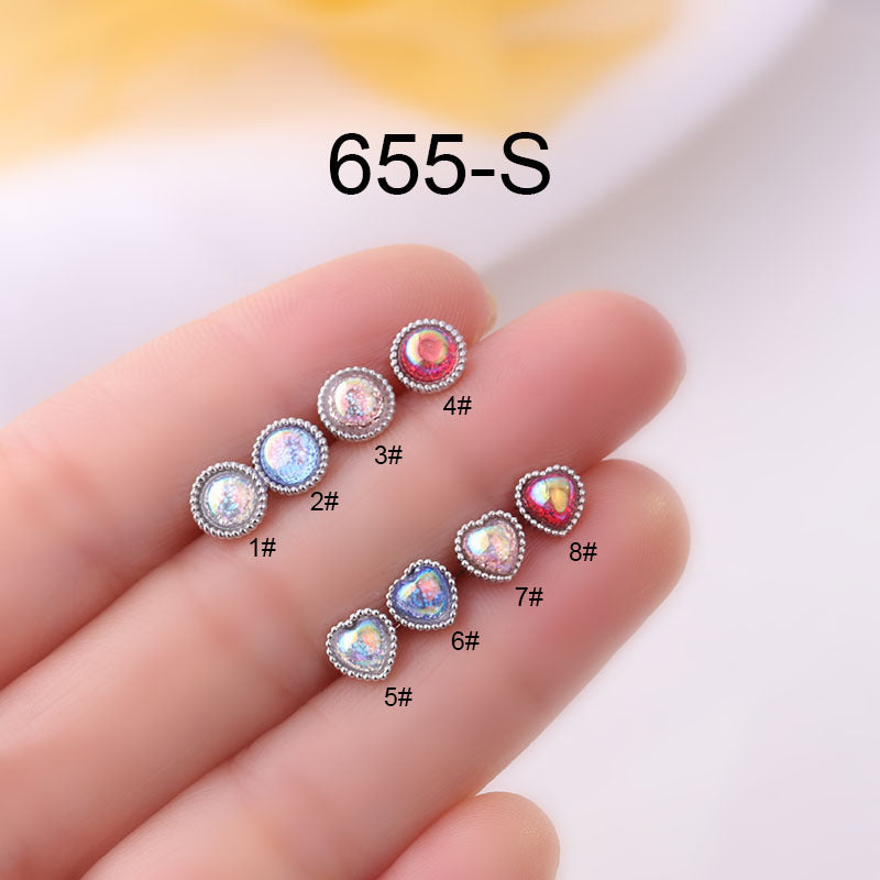 20G Rose Gold Simulated Opal Heart Daith Tragus Stud