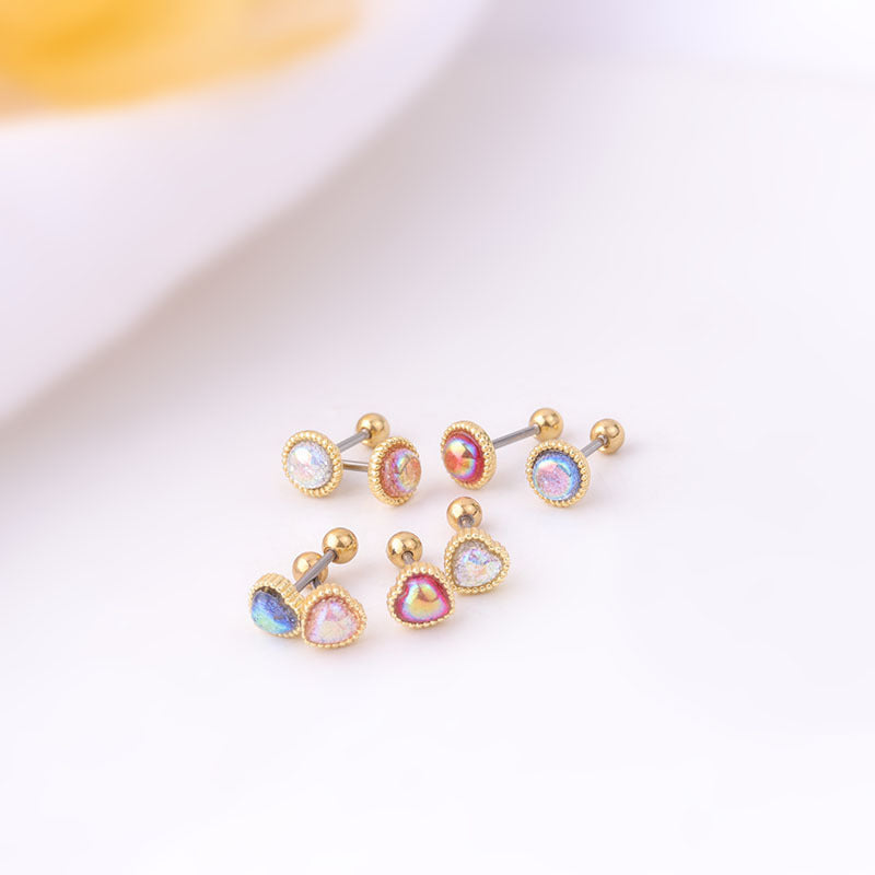 20G Rose Gold Simulated Opal Heart Daith Tragus Stud