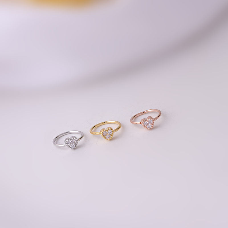 18K Rose Gold Dainty CZ Pave Septum Ring