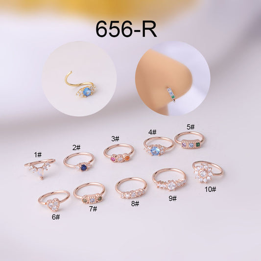 18K Rose Gold Dainty CZ Pave Septum Ring