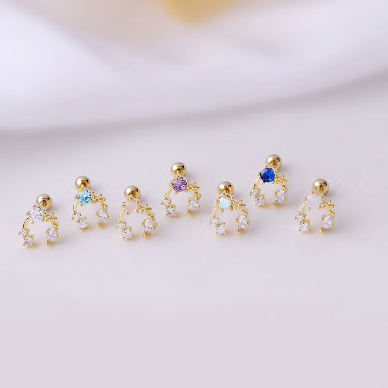 20G Surgical Steel C Curved CZ Conch Piercing Stud