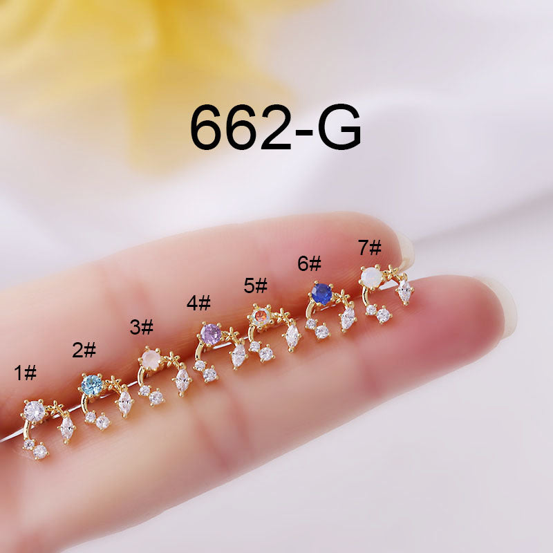 20G Surgical Steel C Curved CZ Conch Piercing Stud