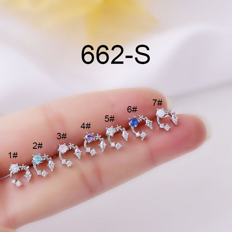 20G Surgical Steel C Curved CZ Conch Piercing Stud silver