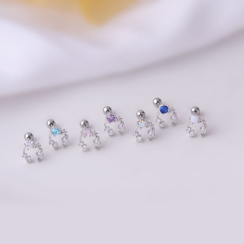 20G Surgical Steel C Curved CZ Conch Piercing Stud