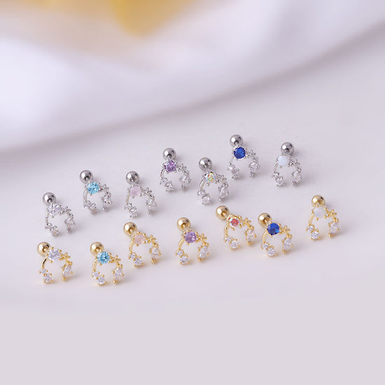 20G Surgical Steel C Curved CZ Conch Piercing Stud gold