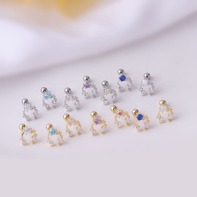 20G Surgical Steel C Curved CZ Conch Piercing Stud gold