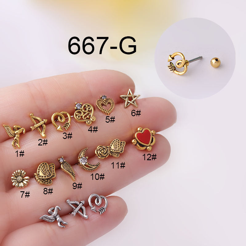 20G Retro Cupid Heart Cartilage Piercing Stud