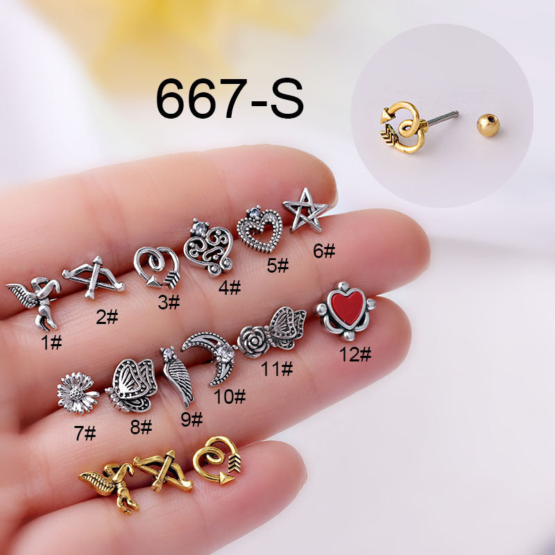 20G Retro Cupid Heart Cartilage Piercing Stud