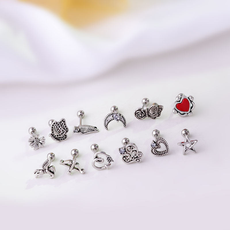 20G Retro Cupid Heart Cartilage Piercing Stud