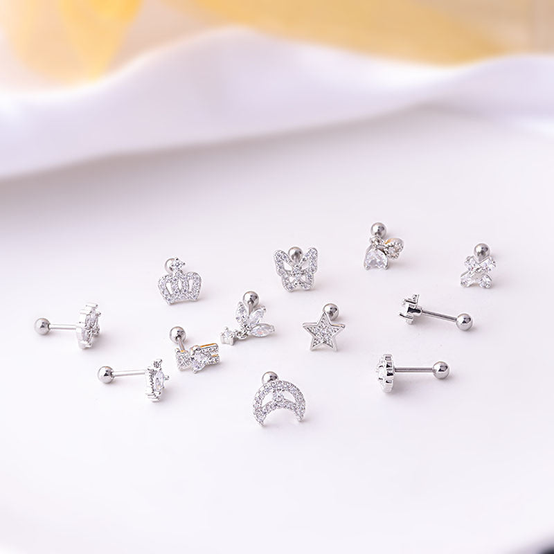 cartilage earrings, piercing jewelry, cartilage piercing, body jewelry, helix piercing, helix earrings, tragus piercing, moon earrings