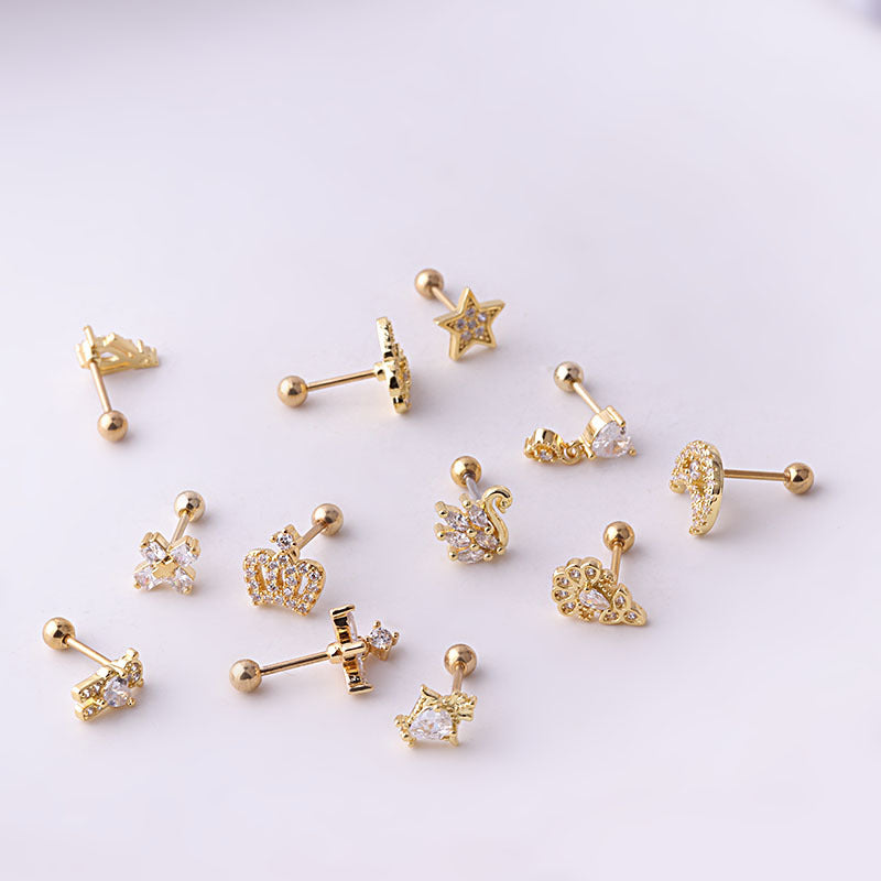 cartilage earrings, piercing jewelry, cartilage piercing, body jewelry, helix piercing, helix earrings, tragus piercing, moon earrings