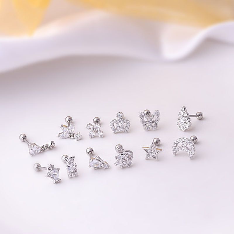 cartilage earrings, piercing jewelry, cartilage piercing, body jewelry, helix piercing, helix earrings, tragus piercing, moon earrings