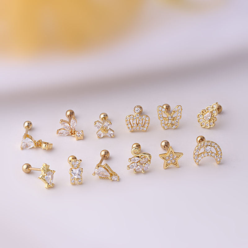 cartilage earrings, piercing jewelry, cartilage piercing, body jewelry, helix piercing, helix earrings, tragus piercing, moon earrings