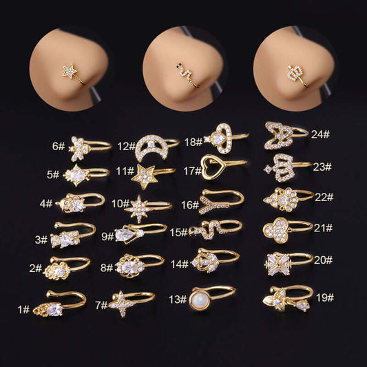 18K No Piercing Nose Jewelry Fake Nose Ring | HSPJ675-1