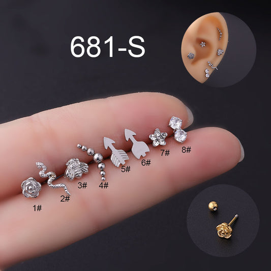 20G Cartilage Tiny Stud Earring, Snake Earrings, Flower Conch Stud | HSPJ681