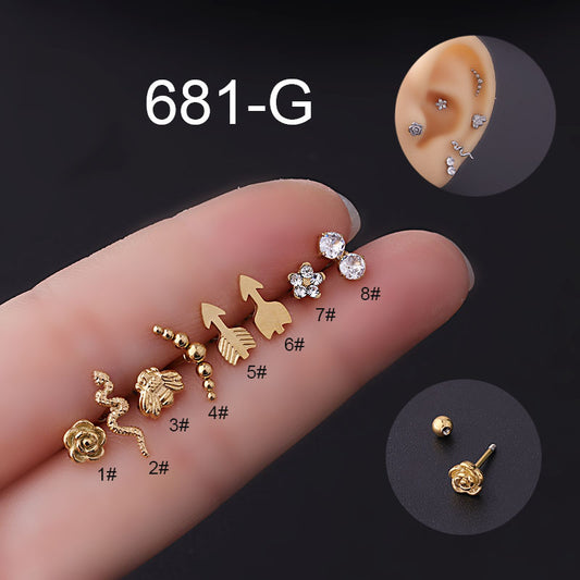 20G Cartilage Tiny Stud Earring, Snake Earrings, Flower Conch Stud | HSPJ681