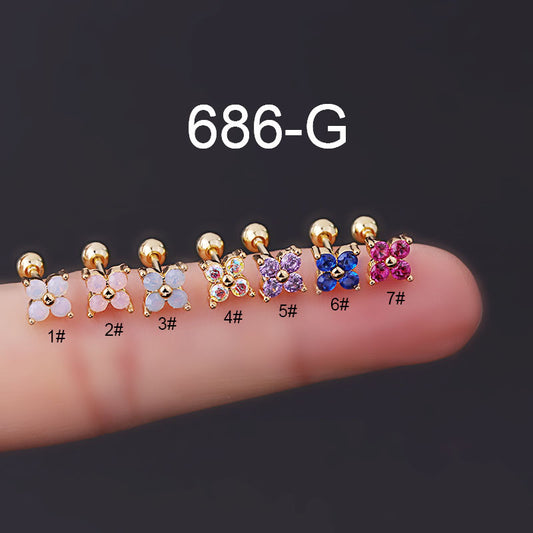 20G Cartilage Tiny Stud Earring, Flower Stud Earring,Opal Stud Earring | HSPJ686